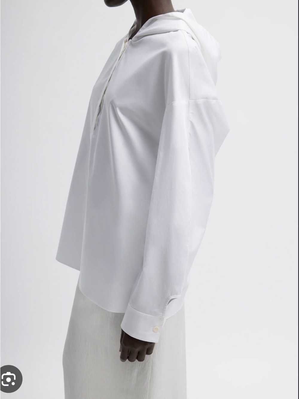 Tibi White Hooded Button-Down Eco Poplin Blouse